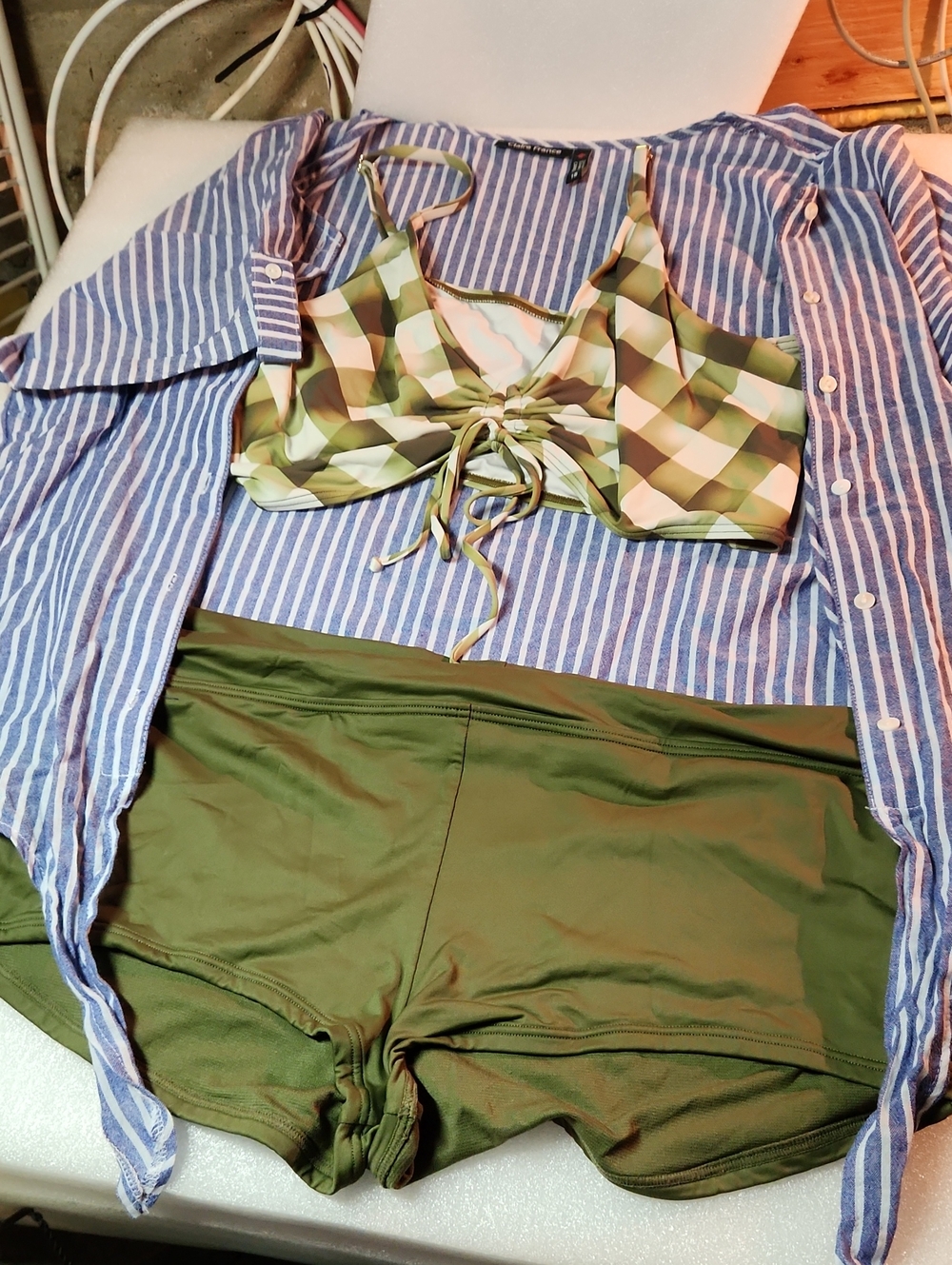Women's Green Plaid Bandeau Bikini Top - Unbranded